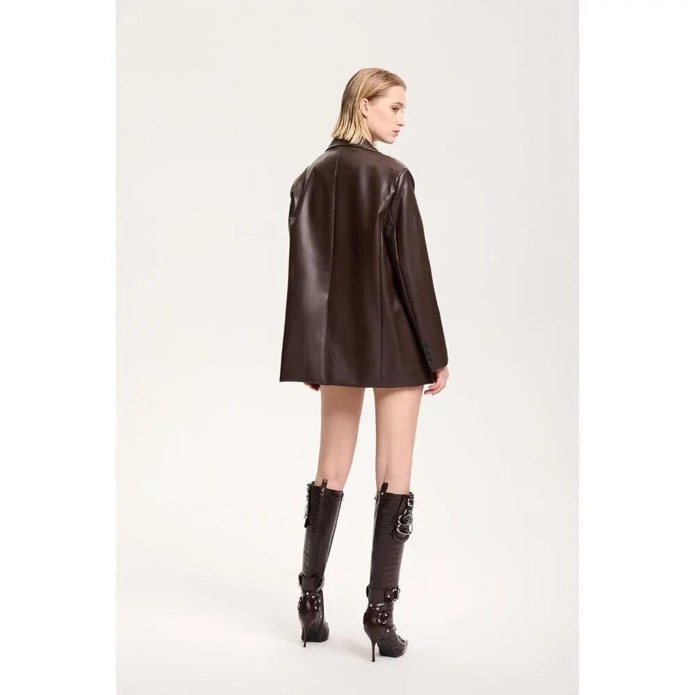 Women's Brown Pointed Toe Slim Calf Sexy Stiletto High Heel Long Tall Boots